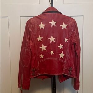 Mauritius. Christy Leather Moto Jacket. Red Size Small
